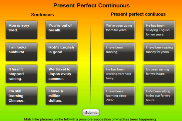 Present perfect continuous matching game | Recurso educativo 40901